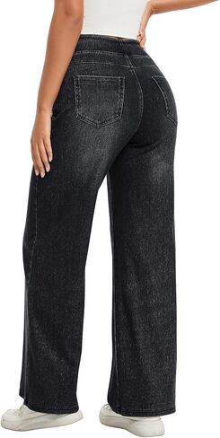 Hatant Women’s Pull On Wide Leg Jeans High Waisted Stretch Denim Pants with Pockets Elastic Waist Casual Jeans in Saudi Arabia