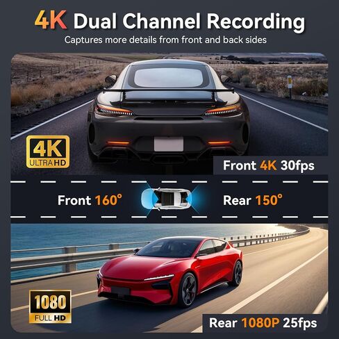 4K Dual Dash Cam Front and Rear 4K/1080P Full HD Dash Camera for Cars, 5G Wi-Fi & App Control car Camera with Night Vision, 170°Wide Angle, WDR, 24H Parking Mode in Saudi Arabia