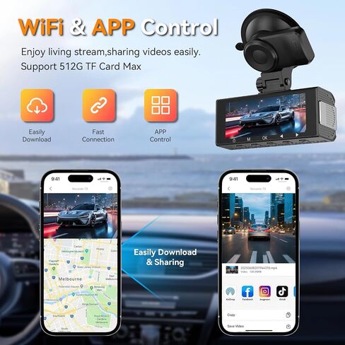 4K Dual Dash Cam Front and Rear 4K/1080P Full HD Dash Camera for Cars, 5G Wi-Fi & App Control car Camera with Night Vision, 170°Wide Angle, WDR, 24H Parking Mode in Saudi Arabia