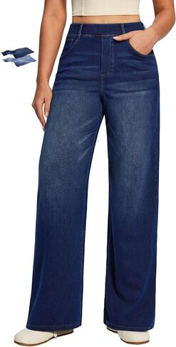 IUGA Wide Leg Jeans for Women High Waisted Tummy Control Denim Pants Pull On Stretchy Casual Work Jeans with Pockets in Kuwait