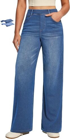 IUGA Wide Leg Jeans for Women High Waisted Tummy Control Denim Pants Pull On Stretchy Casual Work Jeans with Pockets in Kuwait