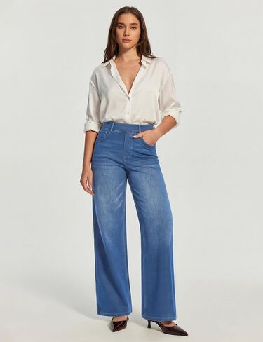 IUGA Wide Leg Jeans for Women High Waisted Tummy Control Denim Pants Pull On Stretchy Casual Work Jeans with Pockets in Kuwait