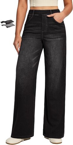 IUGA Wide Leg Jeans for Women High Waisted Tummy Control Denim Pants Pull On Stretchy Casual Work Jeans with Pockets in Kuwait