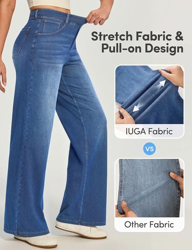 IUGA Wide Leg Jeans for Women High Waisted Tummy Control Denim Pants Pull On Stretchy Casual Work Jeans with Pockets in Kuwait