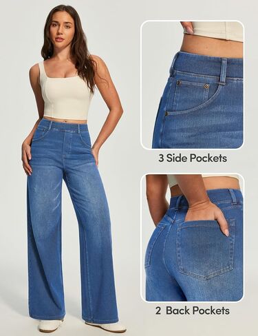 IUGA Wide Leg Jeans for Women High Waisted Tummy Control Denim Pants Pull On Stretchy Casual Work Jeans with Pockets in Kuwait