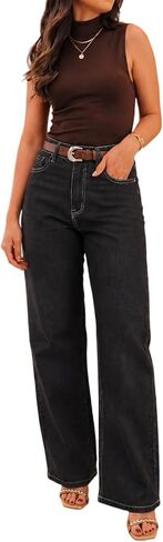 Trendy High Waisted Straight Leg Jeans Casual Loose Wide Leg Baggy Denim Pants for Tall Women in Saudi Arabia