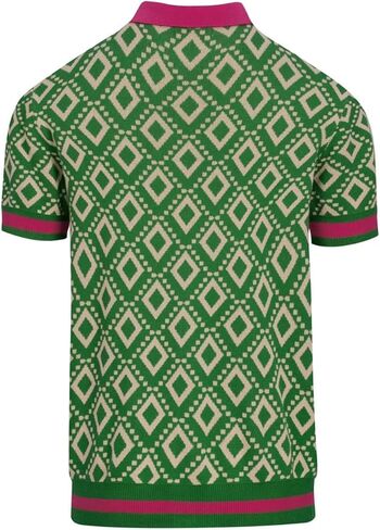 OXKNIT Men's Knit Short Sleeve Shirts Button Down 1960s Vintage Diamond Pattern Knitted Polo Shirt Green Cotton Polo in Kuwait