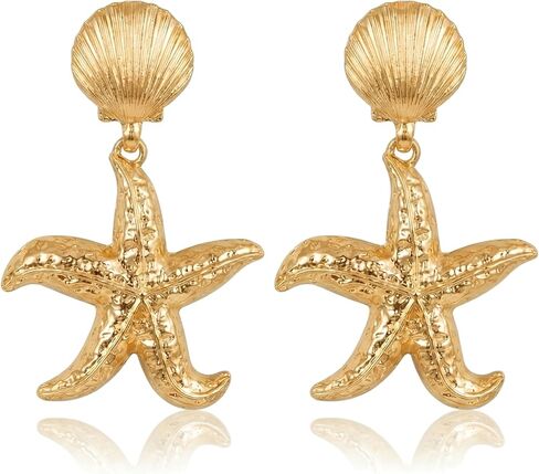Chunky Gold Earrings for Women Trendy 14K Gold Plated Waterproof Statement Starfish Drop Dangle Earrings Hypoallergenic Summer Seashell Beach Vacation Ocean Earring Jewelry Essentials in Kuwait