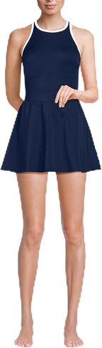 Lands' End Women's Chlorine Resistant Tugless High Neck Swim Dress One Piece Swimsuit in Saudi Arabia