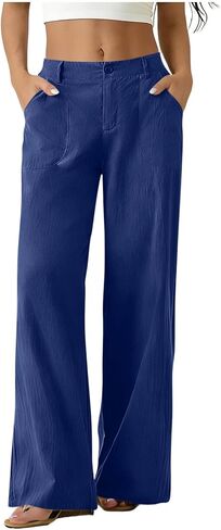 Women's Wide Leg Linen Pants High Waist Straight Leg Dress Pants 2026 Casual Business Linen Trousers with Pockets in Kuwait
