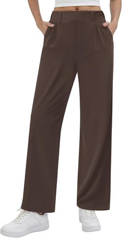 Womens Wide Leg Pants Stretchy Work Dress Pants Business Casual Slacks Pleated Front Outfits Trousers with Pockets in Saudi Arabia