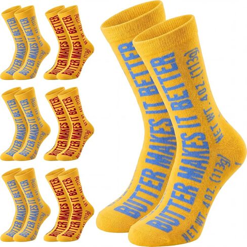 Janmercy 6 Pcs Butter Themed Gifts Socks Funny Food Novelty Crew Socks Silly Sock for Women 5–10 & Men 4.5–8.5 Soft Cotton Blend Unique Food Theme Gift for Chefs Butter Lovers Sock Collectors in Kuwait