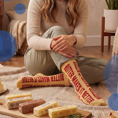 Janmercy 6 Pcs Butter Themed Gifts Socks Funny Food Novelty Crew Socks Silly Sock for Women 5–10 & Men 4.5–8.5 Soft Cotton Blend Unique Food Theme Gift for Chefs Butter Lovers Sock Collectors in Kuwait