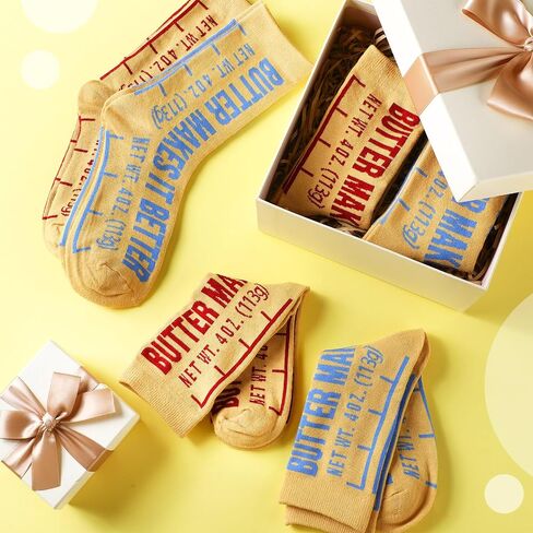 Janmercy 6 Pcs Butter Themed Gifts Socks Funny Food Novelty Crew Socks Silly Sock for Women 5–10 & Men 4.5–8.5 Soft Cotton Blend Unique Food Theme Gift for Chefs Butter Lovers Sock Collectors in Kuwait