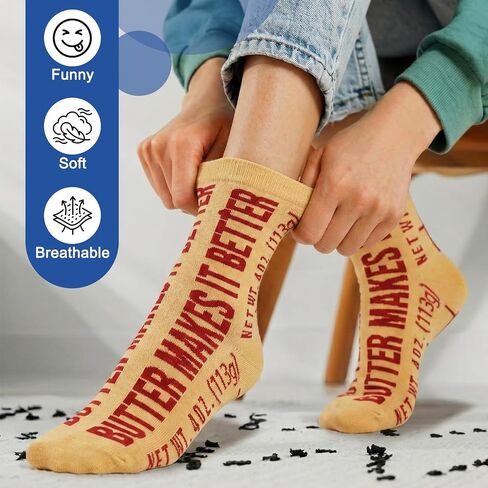 Janmercy 6 Pcs Butter Themed Gifts Socks Funny Food Novelty Crew Socks Silly Sock for Women 5–10 & Men 4.5–8.5 Soft Cotton Blend Unique Food Theme Gift for Chefs Butter Lovers Sock Collectors in Kuwait