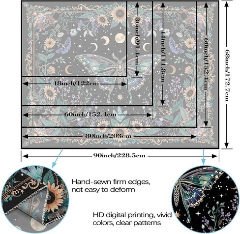 Faxdong Boho Green Butterfly Tapestry, Aesthetic Triple Moon and Sunflowers Crystal Tapestries, Moth Mystic Decor for Bedroom Living Room, 36x48 inches in Saudi Arabia