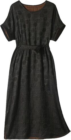 HangErFeng Women Silk Jacquard Dress Boat Neck A Line XiangYunSha Floral Texture Knee Length 5072 in Saudi Arabia
