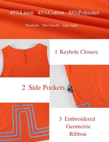 Womens Boho A-Line Coverups Sleeveless Mini Dress Summer Color Block Beach Sundress with Pockets(Orange-M) in Saudi Arabia