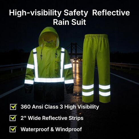 NORTHSKY Hi Vis Rain Jacket and Pants, Class 3 High Visibility Reflective Waterproof Rain Suit, Safety Work Rain Gear with Hood for Men Women (XX Large-3X Large) in Saudi Arabia