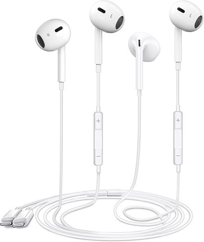 2 Packs USB C Headphones for iPhone 16/15 Earbuds with Microphone & Volume Control HiFi Stereo Type C Earphones for Galaxy S23/S22/S21/S20/Ultra Note 10/20, for Pixel 7/6/6a/5/4 OnePlus 9 8 in Kuwait