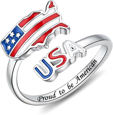 250th Anniversary American Flag Ring for Women 925 Sterling Silver Open Adjustable Patriotic Ring 4th of July Red White and Blue Jewelry Memorial Day Independence Day Gifts in Saudi Arabia