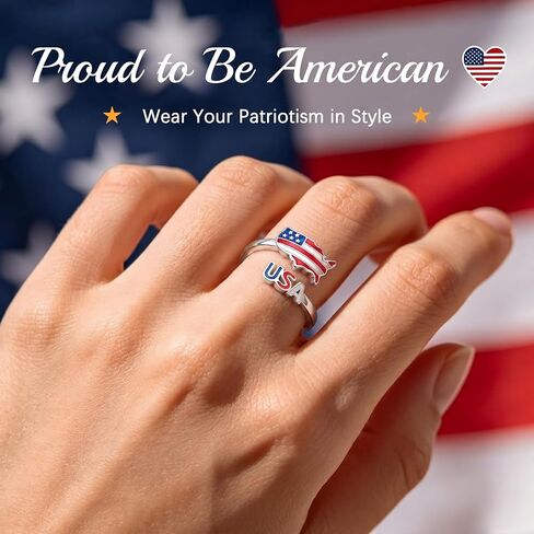 250th Anniversary American Flag Ring for Women 925 Sterling Silver Open Adjustable Patriotic Ring 4th of July Red White and Blue Jewelry Memorial Day Independence Day Gifts in Saudi Arabia