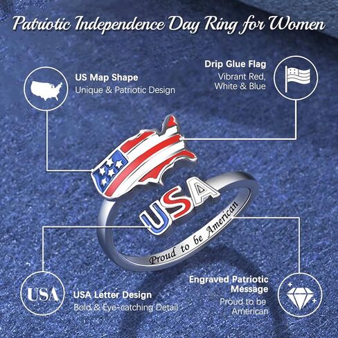 250th Anniversary American Flag Ring for Women 925 Sterling Silver Open Adjustable Patriotic Ring 4th of July Red White and Blue Jewelry Memorial Day Independence Day Gifts in Saudi Arabia