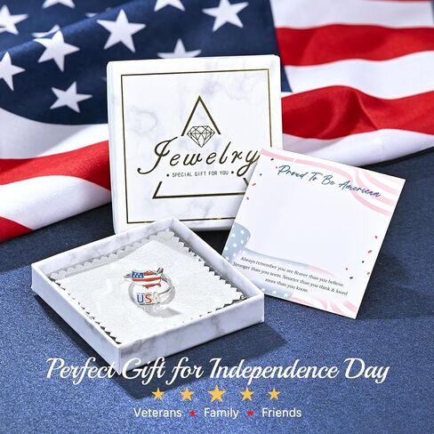 250th Anniversary American Flag Ring for Women 925 Sterling Silver Open Adjustable Patriotic Ring 4th of July Red White and Blue Jewelry Memorial Day Independence Day Gifts in Saudi Arabia