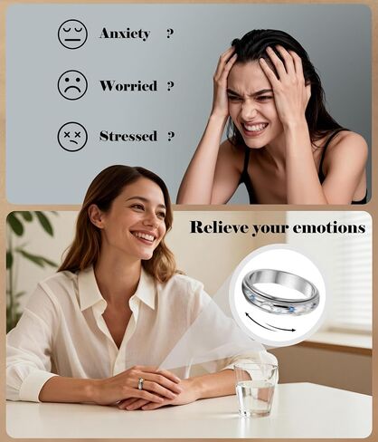 خاتم فيدجيت للقلق من الفولاذ المقاوم للصدأ مضاد للقلق، خاتم دوار على شكل زهرة القمر ونجمة للنساء، مجوهرات دوارة لتخفيف التوتر والقلق in Kuwait