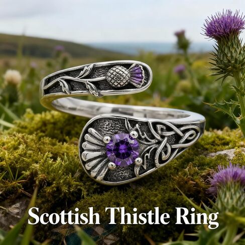 Scottish Thistle Ring Thistle Spoon Thumb Ring for Women Scottish Thistle Jewelry Gifts for Women in Saudi Arabia