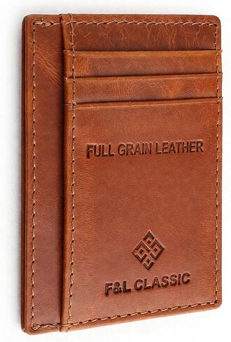 F&L CLASSIC Slim Minimalist Front Pocket leather card holder wallet, for men and women, RFID Blocking, dark brown,10-04 in Saudi Arabia