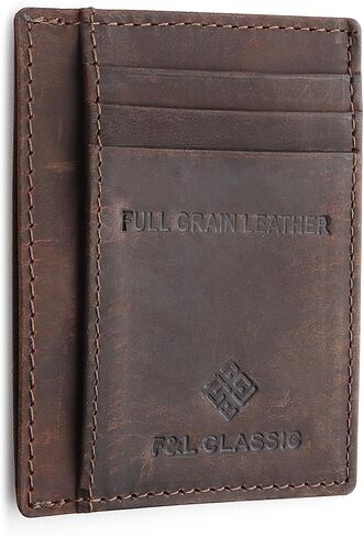 F&L CLASSIC Slim Minimalist Front Pocket leather card holder wallet, for men and women, RFID Blocking, dark brown,10-04 in Saudi Arabia
