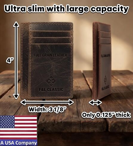 F&L CLASSIC Slim Minimalist Front Pocket leather card holder wallet, for men and women, RFID Blocking, dark brown,10-04 in Saudi Arabia