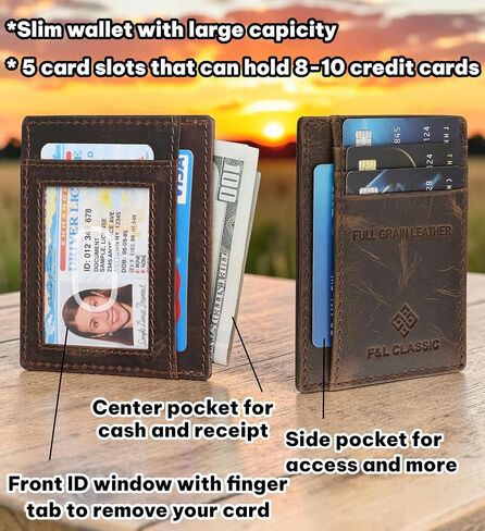 F&L CLASSIC Slim Minimalist Front Pocket leather card holder wallet, for men and women, RFID Blocking, dark brown,10-04 in Saudi Arabia