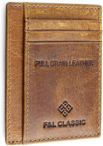 F&L CLASSIC Slim Minimalist Front Pocket leather card holder wallet, for men and women, RFID Blocking, dark brown,10-04 in Saudi Arabia