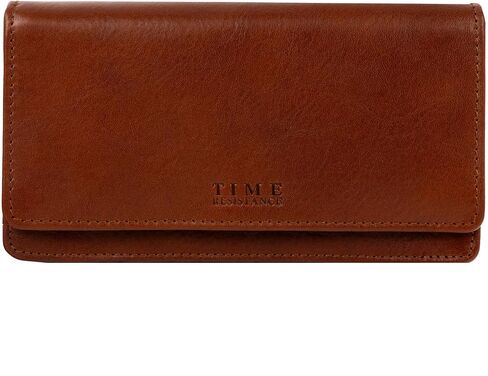Time Resistance Leather Long Wallet – Continental Wallet for Credit Cards and Cash - Italian Handmade Minimalist Money Holder (Cognac Brown) in Saudi Arabia