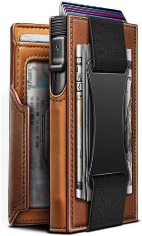 Men's Slim Front Pocket Wallet Genuine Leather with Money Clip AirTag Compatible Compact Design 3.8×2.8×0.9 Inches (Black3246) in Kuwait