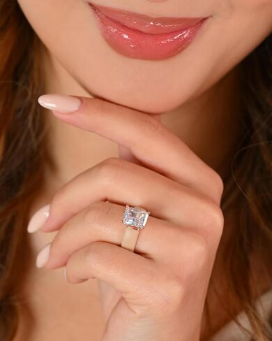 Rinfit Silicone Rings for Her - Rubber Wedding Bands Bundle - Emerald Cut CZ Stone & Heart Gemstones Nude/RoseGold, Size 5 in Kuwait