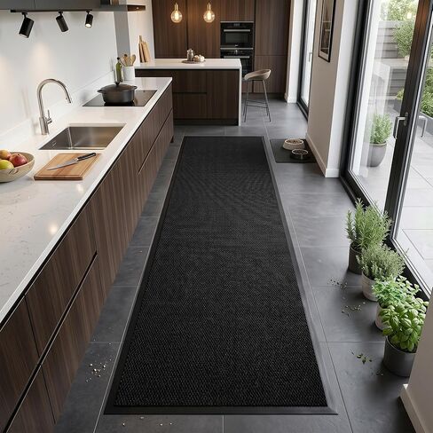 3' x 10' Commercial Door Mat, Heavy Duty Indoor Outdoor Rug, Non-Slip Rubber Backing, Absorbent Dirt Resistant, Durable Carpet Runner for Home Garage Lobby (Black, 3x10ft, Pineapple Pattern) in Saudi Arabia
