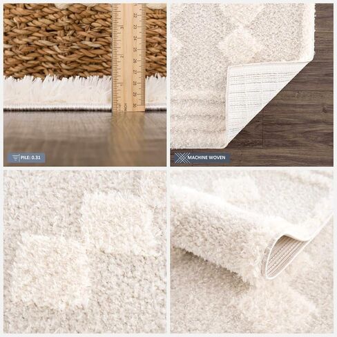 BoutiqueRugs Beige Diamond Contemporary White 7ft Runner Rug Hija Hallway Kitchen Corridor Stairway Laundry Room 2'7" x 7'3" Stain Resistant Non-Shedding Pet Friendly in Saudi Arabia