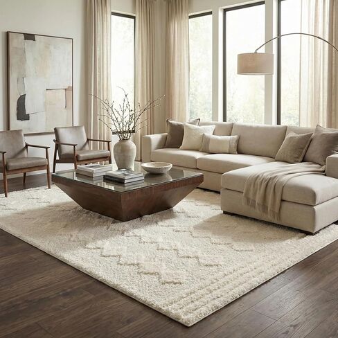 BoutiqueRugs Beige Diamond Contemporary White 7ft Runner Rug Hija Hallway Kitchen Corridor Stairway Laundry Room 2'7" x 7'3" Stain Resistant Non-Shedding Pet Friendly in Saudi Arabia