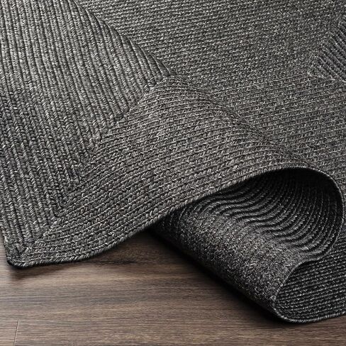 BoutiqueRugs Indoor/Outdoor Black Braided 8ft Runner Rug Transitional Textured Solid Traditional Hallway Kitchen Corridor Stairway Laundry Room 2'6" x 8' Stain Resistant Non-Shedding Pet Friendly in Saudi Arabia