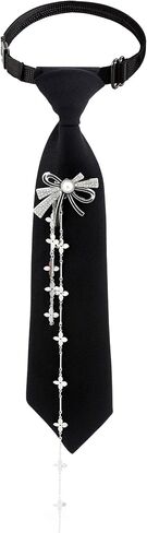 Black Tie for Women Men, Adjustable Pre-Tied Ties with Bow and Pearl Tassel, Adjustable Dainty Bowknot Necktie Shirt Accessory for Business Uniforms Graduation School Wedding Cosplay in Kuwait