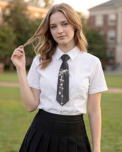 Black Tie for Women Men, Adjustable Pre-Tied Ties with Bow and Pearl Tassel, Adjustable Dainty Bowknot Necktie Shirt Accessory for Business Uniforms Graduation School Wedding Cosplay in Kuwait