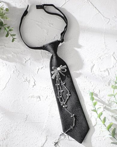 Black Tie for Women Men, Adjustable Pre-Tied Ties with Bow and Pearl Tassel, Adjustable Dainty Bowknot Necktie Shirt Accessory for Business Uniforms Graduation School Wedding Cosplay in Kuwait