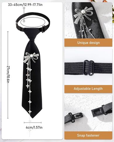 Black Tie for Women Men, Adjustable Pre-Tied Ties with Bow and Pearl Tassel, Adjustable Dainty Bowknot Necktie Shirt Accessory for Business Uniforms Graduation School Wedding Cosplay in Kuwait