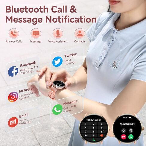 Smart Watches for Women with Diamonds (Make/Answer Call) 1.19" AMOLED Screen Fitness Tracker Heart Rate Sleep Monitor 100+ Sport Modes Waterproof Smartwatch with Various Dials for iPhone Android Phone in Kuwait