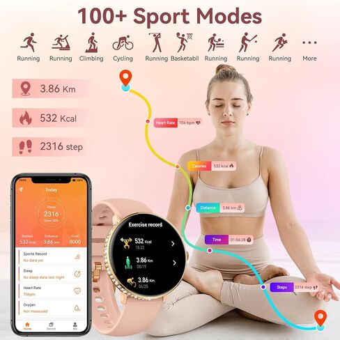 Smart Watches for Women with Diamonds (Make/Answer Call) 1.19" AMOLED Screen Fitness Tracker Heart Rate Sleep Monitor 100+ Sport Modes Waterproof Smartwatch with Various Dials for iPhone Android Phone in Kuwait