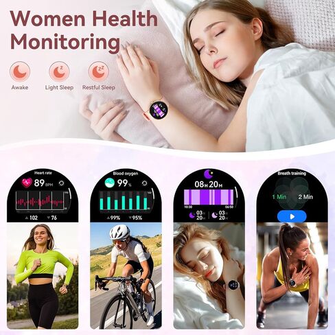 Smart Watches for Women with Diamonds (Make/Answer Call) 1.19" AMOLED Screen Fitness Tracker Heart Rate Sleep Monitor 100+ Sport Modes Waterproof Smartwatch with Various Dials for iPhone Android Phone in Kuwait
