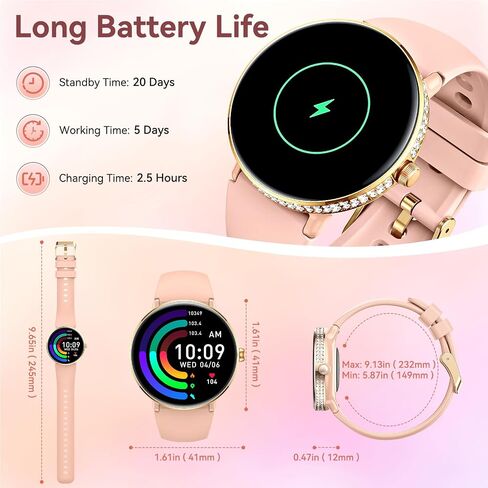 Smart Watches for Women with Diamonds (Make/Answer Call) 1.19" AMOLED Screen Fitness Tracker Heart Rate Sleep Monitor 100+ Sport Modes Waterproof Smartwatch with Various Dials for iPhone Android Phone in Kuwait